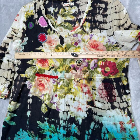 Tianello Top Womens XS Colorful Floral Embroidered Cotton Short Sleeve Boho - Picture 8 of 11